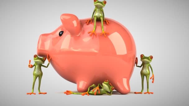 Rãs Verdes Lado Banco Porquinho — Vídeo de Stock