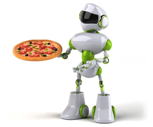 Grön Robot Med Pizza Illustration — Stockfoto
