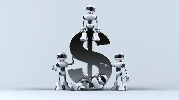 Roboți Amuzanți Lângă Dolar — Fotografie, imagine de stoc