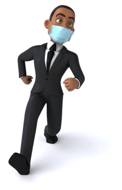 Maskeli bir karikatür karakteri işadamının 3 boyutlu resmi