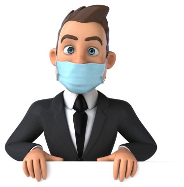 Maskeli bir karikatür karakteri işadamının 3 boyutlu resmi