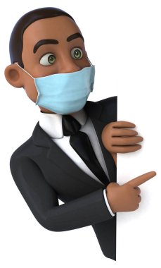 Maskeli bir karikatür karakteri işadamının 3 boyutlu resmi
