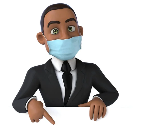 仮面をつけた漫画キャラクタービジネスマンの3Dイラスト — ストック写真