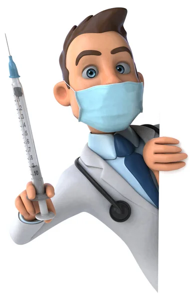 Illustration Cartoon Character Doctor Mask Holding Syringe — Stock Photo, Image