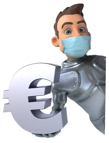 Ilustrace Kresleného Postavičky Maskou Držící Euro — Stock fotografie