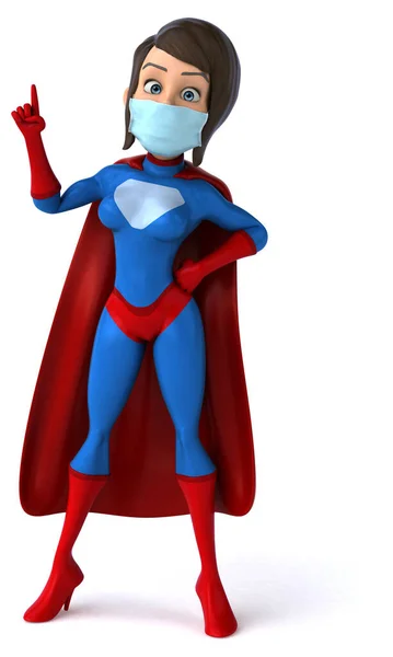 一个带面具的卡通人物超级女的3D插图 — 图库照片