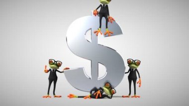 Bir doların yanında 3 boyutlu yeşil kurbağa.