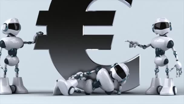 在欧元旁边的有趣机器人 — 图库视频影像