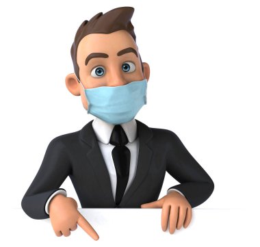 Maskeli bir karikatür karakteri işadamının 3 boyutlu resmi