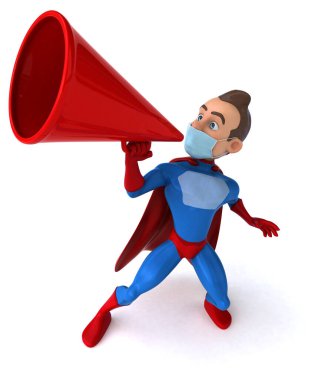 Maskeli bir çizgi film karakterinin 3 boyutlu çizimi