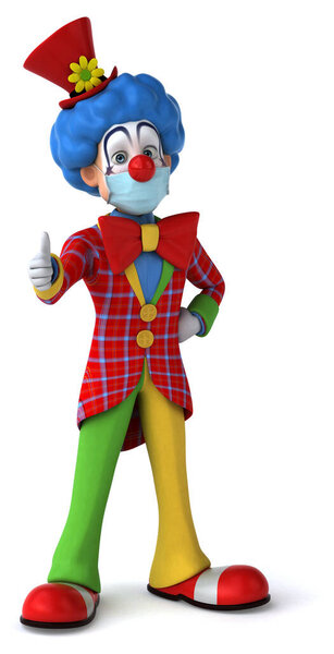 3D illustration of a cartoon character clown with a mask