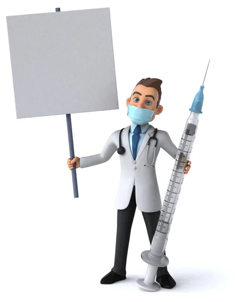 Illustration Cartoon Character Doctor Mask Holding Syringe — Stock Photo, Image