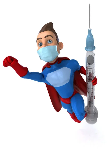 Illustration Cartoon Character Mask Holding Syringe — Stock Photo, Image