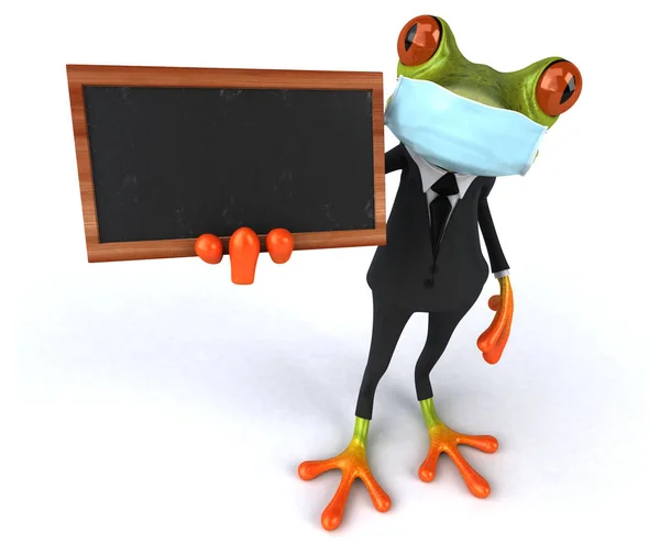 带有面具的青蛙角色的3D说明 — 图库照片