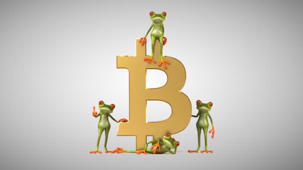 Animering Grodor Med Bitcoin — Stockvideo