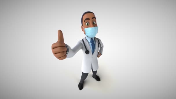 Animacja Postaci Kreskówki Lekarza Maską Pokazującą Kciuk Górę — Wideo stockowe