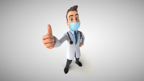 Animation Cartoon Character Doctor Mask Showing Thumb — Stock Video