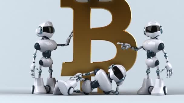 Animazione Robot Con Bitcoin — Video Stock