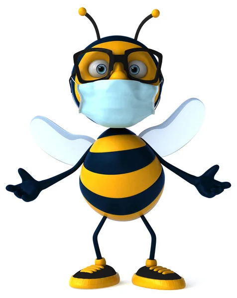 带面具的卡通蜜蜂的3D图像 — 图库照片