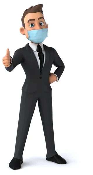 仮面をつけた漫画キャラクタービジネスマンの3Dイラスト — ストック写真