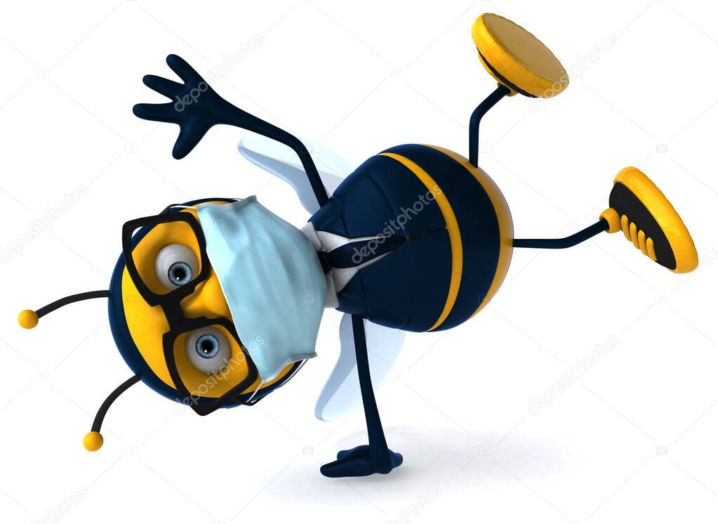 3D Illustration of a cartoon bee with a mask