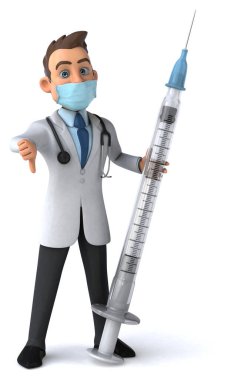Maskeli bir karikatür karakteri doktorunun 3 boyutlu çizimi