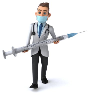 Maskeli bir karikatür karakteri doktorunun 3 boyutlu çizimi