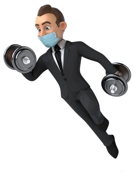 Illustration Cartoon Character Businessman Mask Holding Weights — Stock Photo, Image