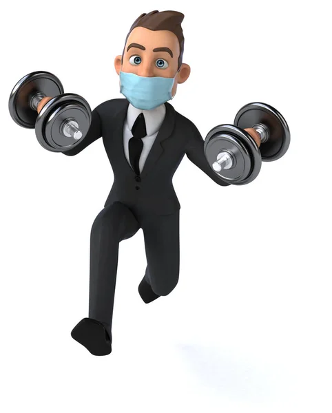 Illustration Cartoon Character Businessman Mask Holding Weights — Stock Photo, Image