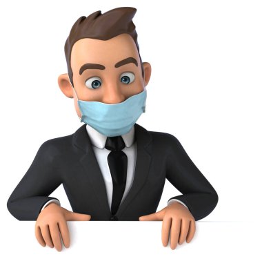 Maskeli bir karikatür karakteri işadamının 3 boyutlu resmi