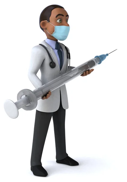 マスク保持注射器と漫画のキャラクターの3Dイラスト — ストック写真