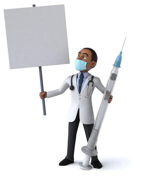 Illustration Cartoon Character Mask Holding Syringe — Stock Photo, Image