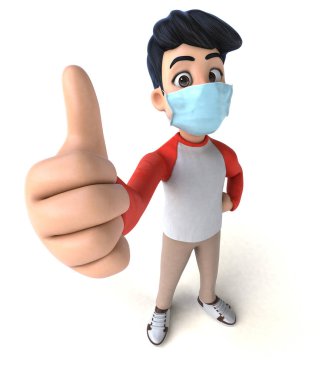 Maskeli bir gencin üç boyutlu görüntüsü.