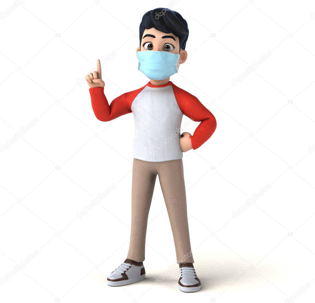 3D Illustration of a teenager with a mask pointing 