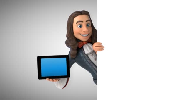 Homem Dos Desenhos Animados Traje Barroco Histórico Com Tablet Animação — Vídeo de Stock