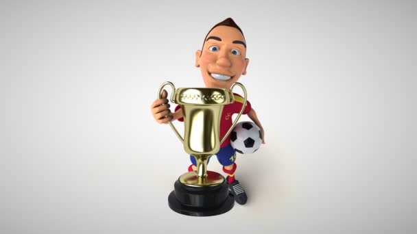 Jogador Futebol Com Taça Troféu Dourado Isolado Marrom — Vídeo de Stock