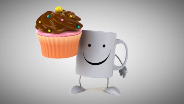 Divertida Taza Dibujos Animados Con Cupcake — Vídeo de stock