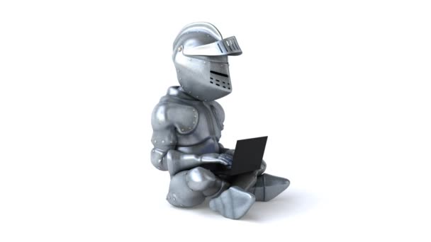 Fun Knight Character Using Laptop Animation — Stock Video