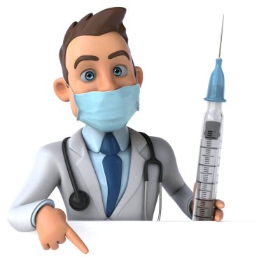 Maskeli bir karikatür karakteri doktorunun 3 boyutlu çizimi