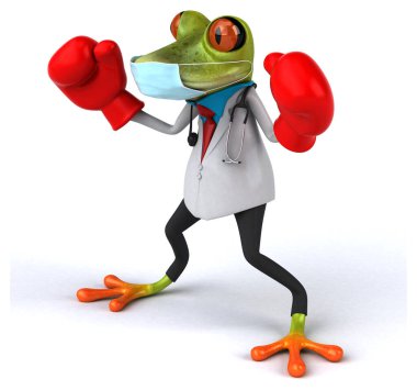 Maskeli bir doktor kurbağa doktorun 3 boyutlu görüntüsü