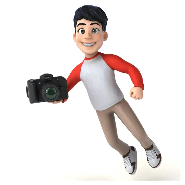 带相机的漫画风格的3D亚洲青少年 — 图库照片