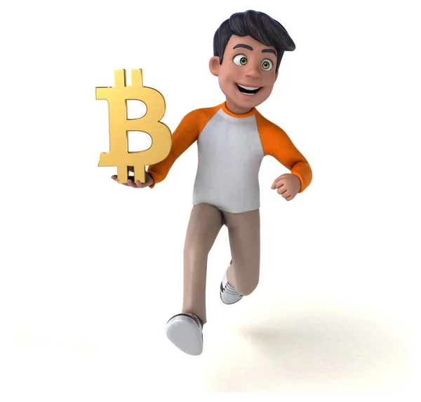 Spaß Cartoon Asiatische Teenager Mit Bitcoin — Stockfoto