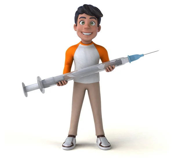 Fun Cartoon Asian Teenager Syringe — Stock Photo, Image