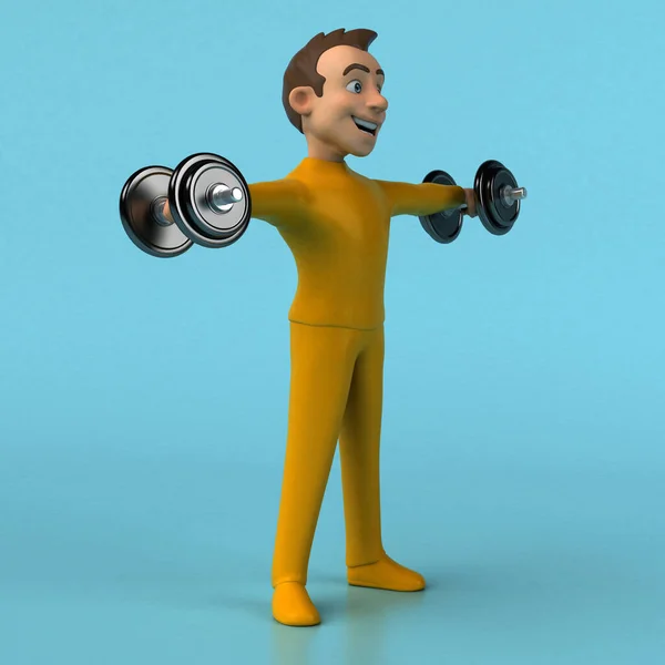 Fun Cartoon Yellow Character Weights — Stock Photo, Image