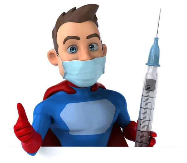 Illustration Cartoon Character Mask Syringe — Stock Photo, Image