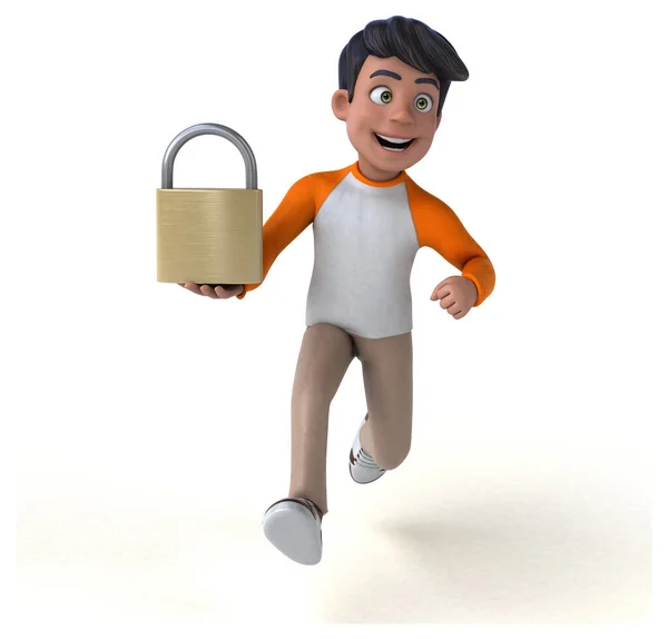 玩乐3D卡通亚洲少年锁 — 图库照片