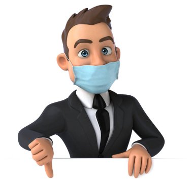 Maskeli bir karikatür karakteri işadamının 3 boyutlu resmi
