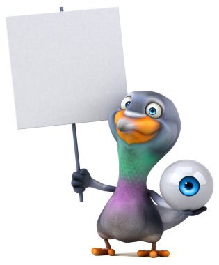 Gözü olan eğlenceli güvercin - 3D Görüntü