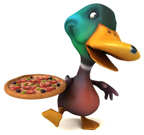 Pato Divertido Com Pizza Ilustração — Fotografia de Stock