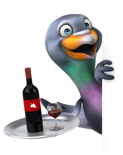 Fun Pigeon Wine Illustration — Stock Photo, Image